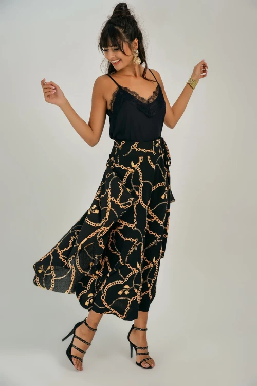 Siyah Zincir Desenli Uzun Etek BCBSK-25700-T4010-1390