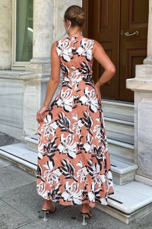 Somon Kolsuz Cepli Kemerli Kiloş Uzun Elbise BCBSK-25700-3637