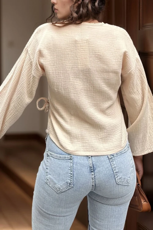 Taş Müslin Kruvaze Bağlamalı Salaş Bluz BCBSK-25700-3610