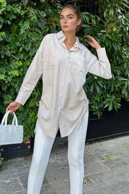 Taş Oversize Uzun Kollu Gömlek BCBSK-25700-3532