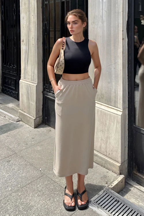 Taş Yüksek Bel Beli Latikli Uzun Etek BCBSK-25700-3503