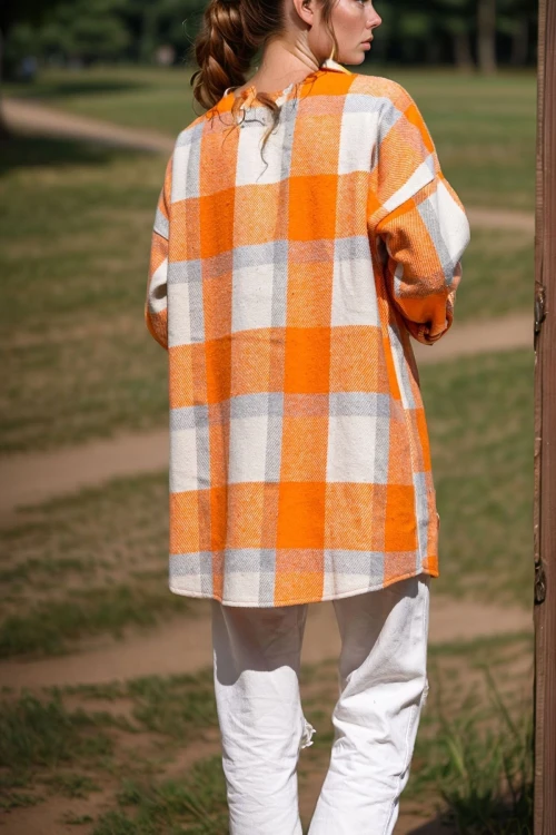 Turuncu Ekose Cepli Salaş Kalın Ceket Gömlek BCBSK-25700-3174