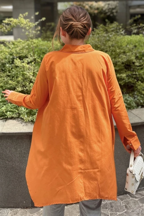 Turuncu Oversize Asimetrik Uzun Kollu Gömlek BCBSK-25700-3530