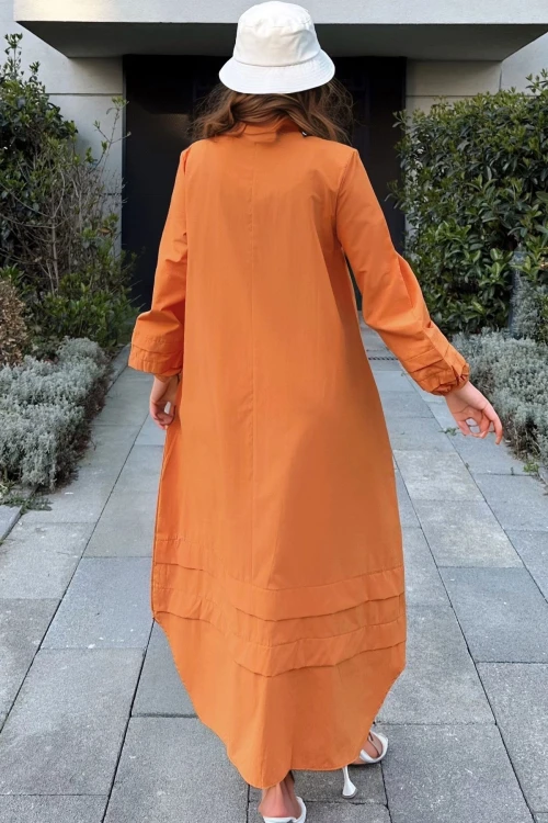 Turuncu Oversize Kolu Lastikli Uzun Elbise BCBSK-25700-3517