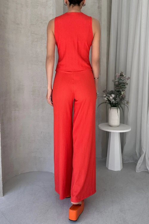 Turuncu V Yaka Düğmeli Yelek Ve Pantolon Takım BCDF-252190-1