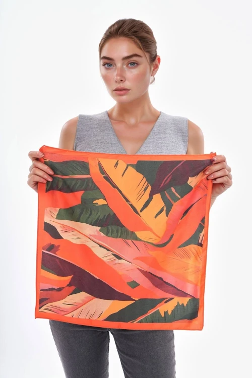 Turuncu Yaprak Desenli Bandana Fular BCNSV-2515316