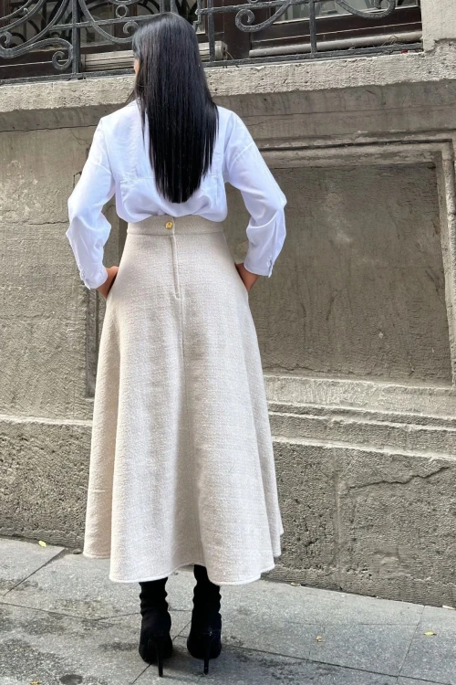 Vizon Cepli Yumuşak Dokulu Uzun Kiloş Kaşe Etek BCBSK-25700-3528