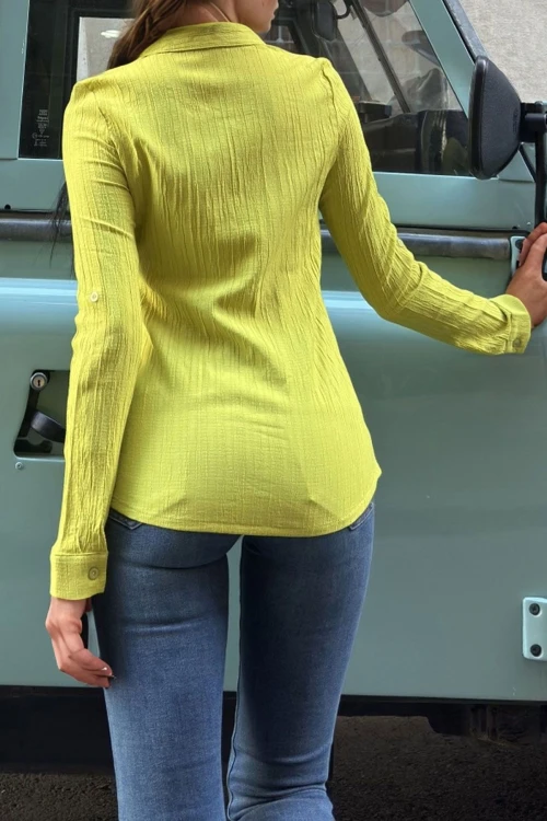 Yağ Yeşili Kolu Bağlamalı Gömlek BCBSK-25700-3552