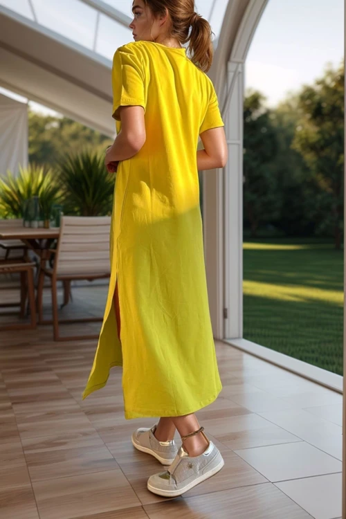 Yağ Yeşili Omzu Düğmeli Yırtmaçlı Uzun Elbise BCBSK-25700-3618