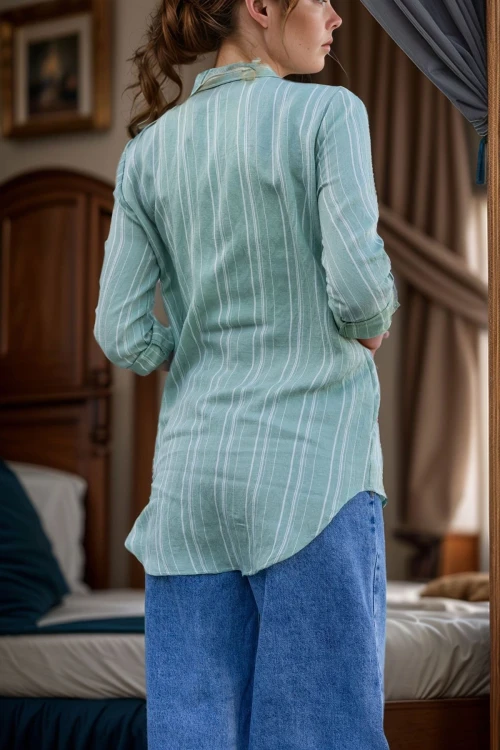 Yeşil Gül Kurusu Kendinden Dokulu Yumuşak Tek Cep Gömlek BCBSK-25700-3266