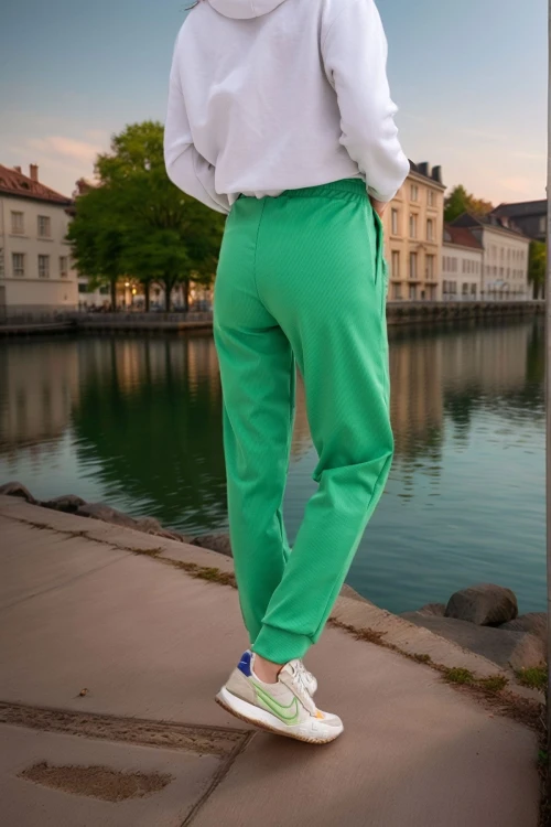 Yeşil Kendinden Dokulu Cepli Beli Paçası Lastikli Jogger Pantolon BCBSK-25700-3325