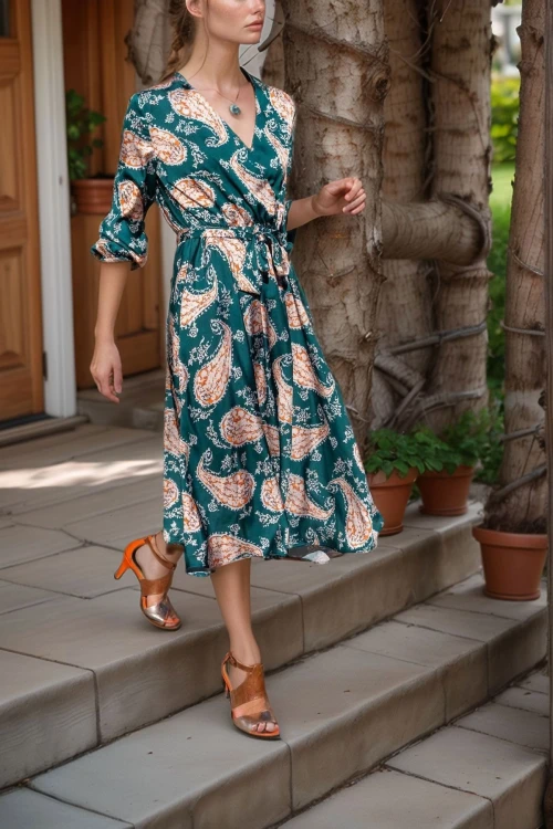 Zümrüt Yeşil Saten Kruvaze Kendinden Kemerli Kiloş Elbise BCBSK-25700-3236