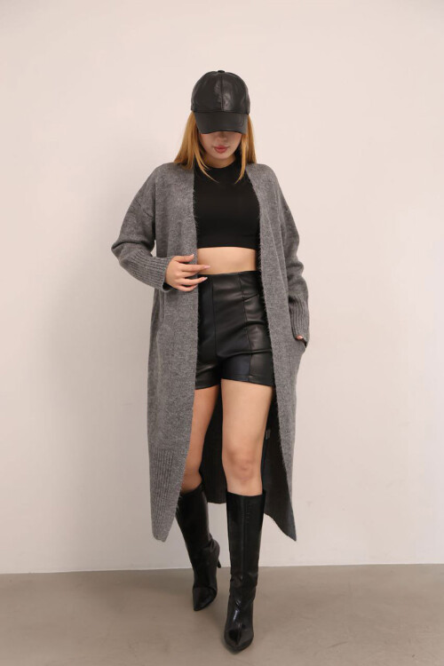 Antrasit Salaş Yumuşak Dokulu Triko Hırka BCES-252009