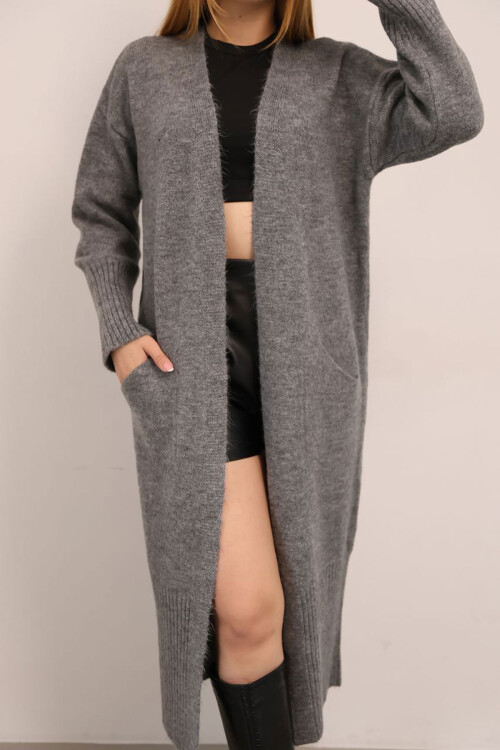 Antrasit Salaş Yumuşak Dokulu Triko Hırka BCES-252009