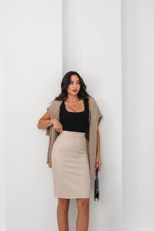 Bej Midiboy Suni Deri Kalem Etek BCHN-2526780