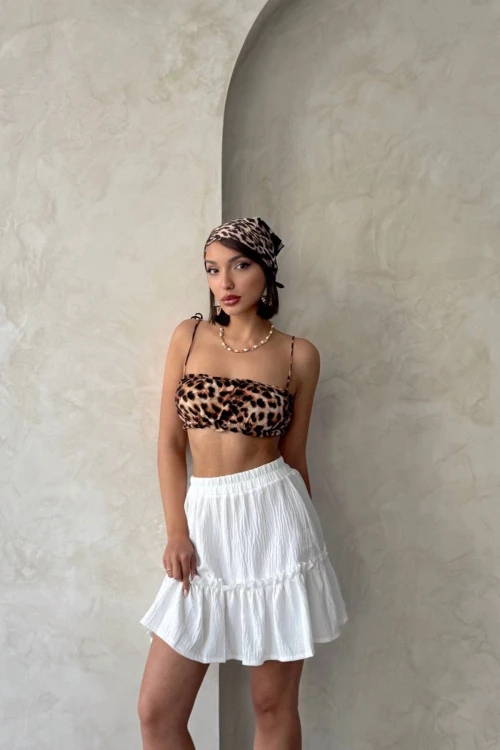 Beyaz Eteği Volanlı Fırfırlı Etek BCHN-2525808