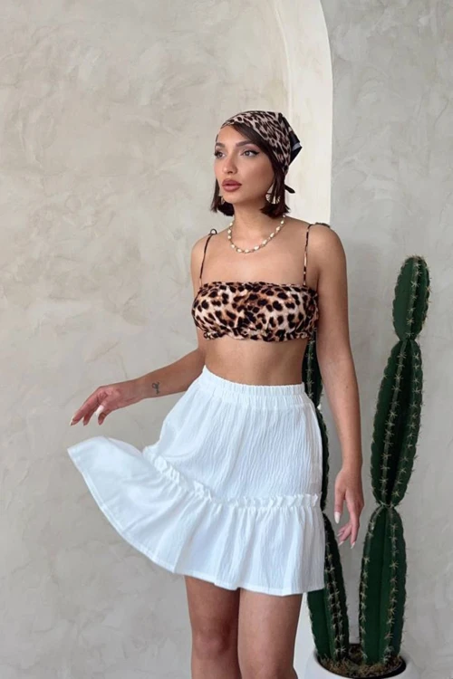 Beyaz Eteği Volanlı Fırfırlı Etek BCHN-2525808