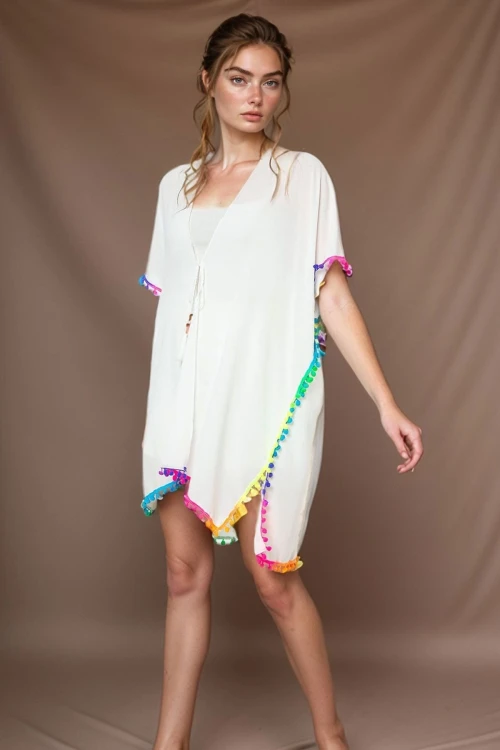 Beyaz Renkli Püskül Detaylı Pareo BCNSV-2513321