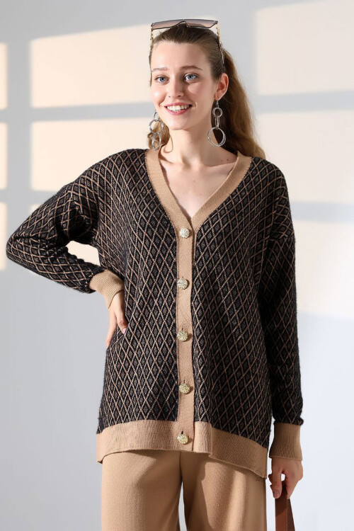 Bisküvi V Yaka Düğmeli Hırka Ve Pantolon Alt Üst Triko Takım BCES-252011