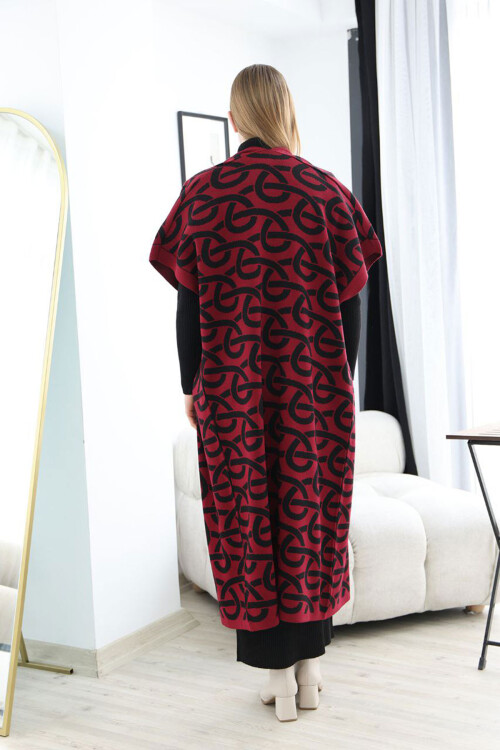 Bordo Boğazlı Triko Elbise Ve Uzun Desenli Hırka Alt Üst Takım BCES-252040