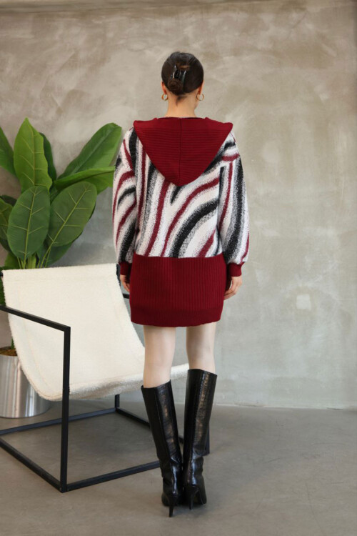 Bordo Desenli Düğme Detaylı Triko Hırka BCES-252025