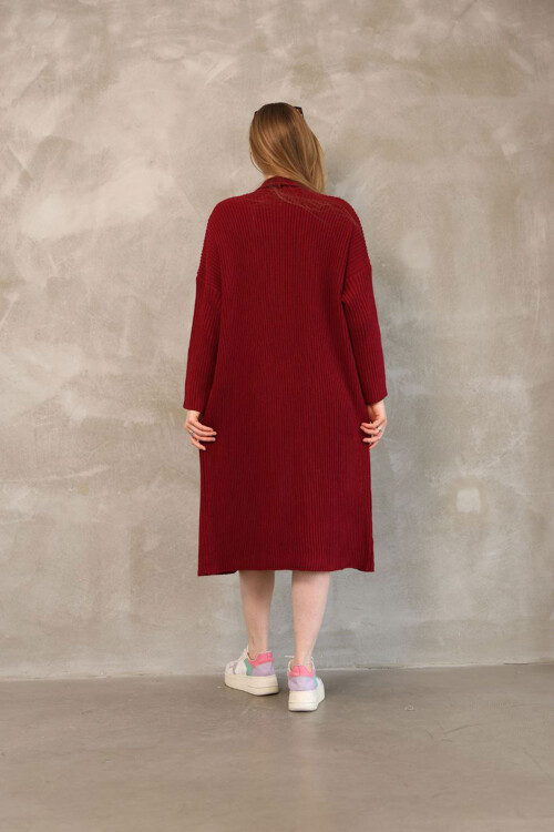 Bordo Maxi Boy Triko Hırka BCES-252037