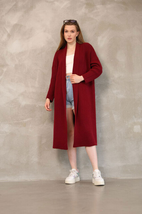 Bordo Maxi Boy Triko Hırka BCES-252037