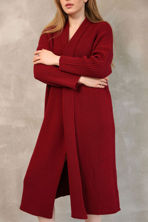 Bordo Maxi Boy Triko Hırka BCES-252037