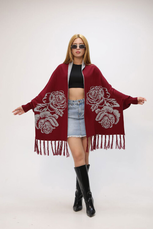 Bordo Motifli Triko Şal BCES-252003