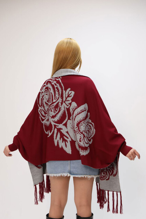 Bordo Motifli Triko Şal BCES-252003