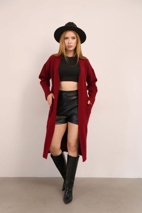 Bordo Salaş Yumuşak Dokulu Triko Hırka BCES-252009