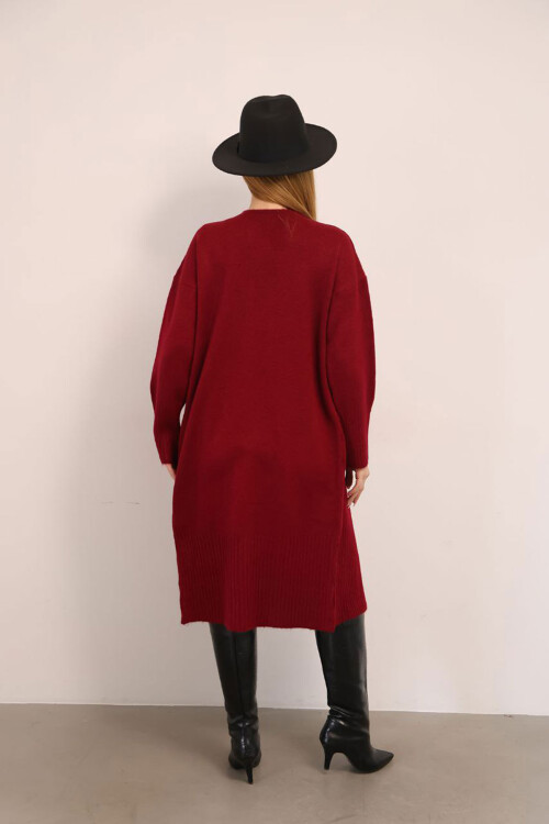 Bordo Salaş Yumuşak Dokulu Triko Hırka BCES-252009