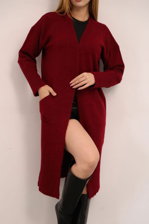 Bordo Salaş Yumuşak Dokulu Triko Hırka BCES-252009