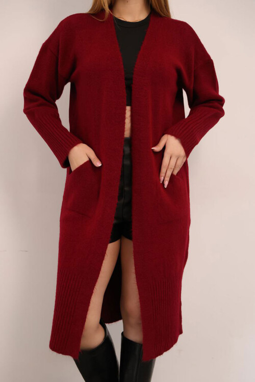 Bordo Salaş Yumuşak Dokulu Triko Hırka BCES-252009