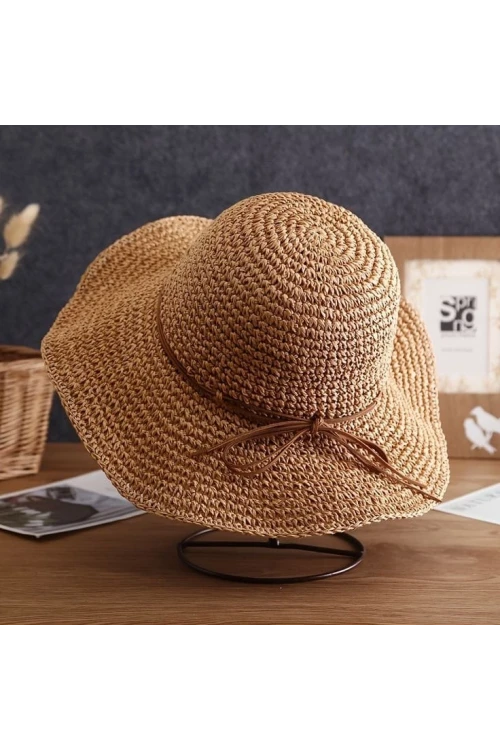 Camel El Örgülü İp Detaylı Geniş Hasır Şapka BCNSV-2514632