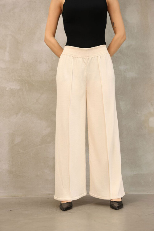 Ekru Pileli Triko Pantolon BCES-252035