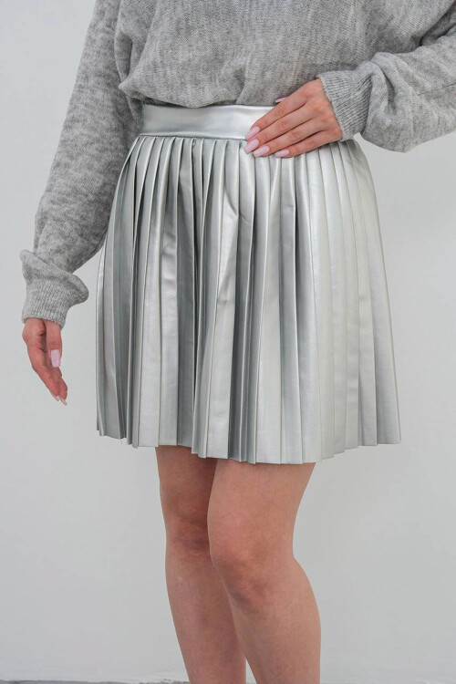 Gri Piliseli Yüksek Bel Etek BCHN-25261564