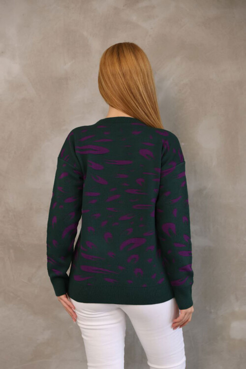 Haki Bisiklet Yaka Desenli Triko Kazak BCES-252032