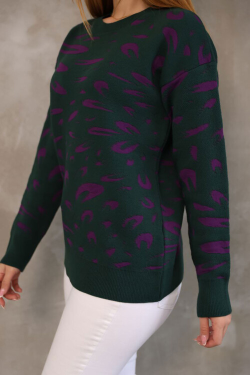 Haki Bisiklet Yaka Desenli Triko Kazak BCES-252032