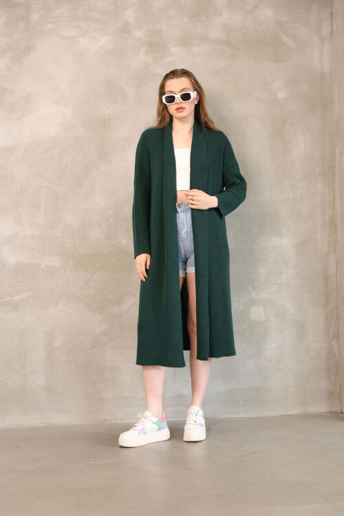 Haki Maxi Boy Triko Hırka BCES-252037