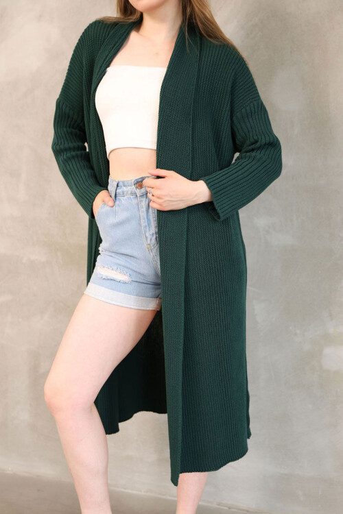 Haki Maxi Boy Triko Hırka BCES-252037