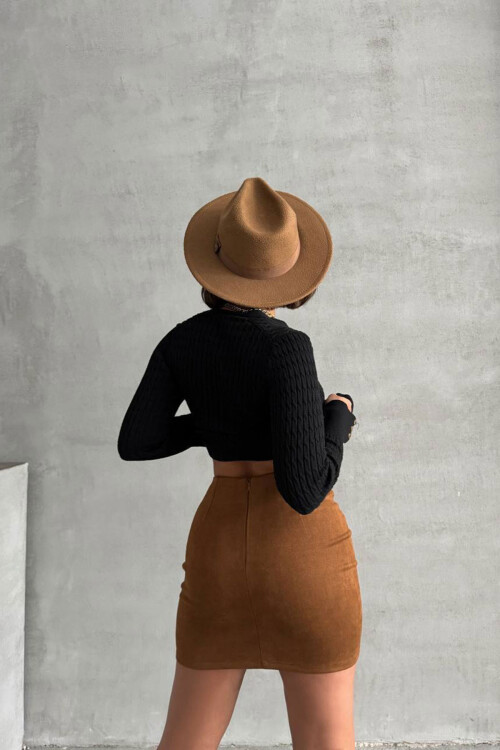 Kahverengi Çimalı Süet Etek BCHN-25261011