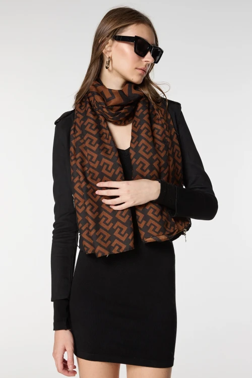 Kahverengi Desenli Şal BCNSV-2515076