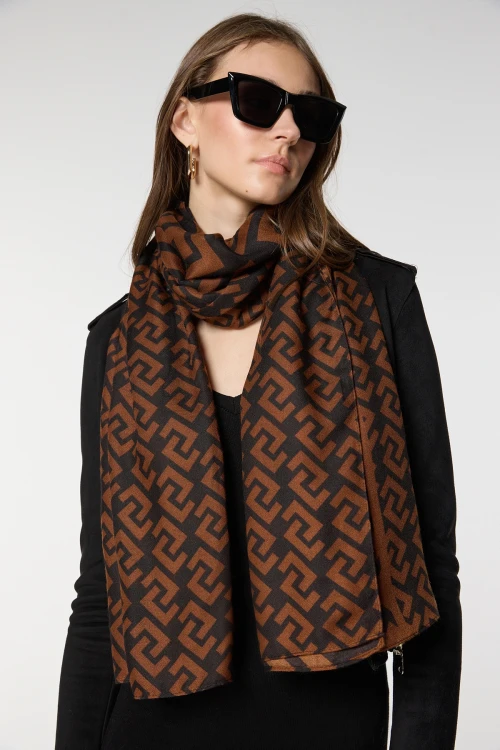 Kahverengi Desenli Şal BCNSV-2515076