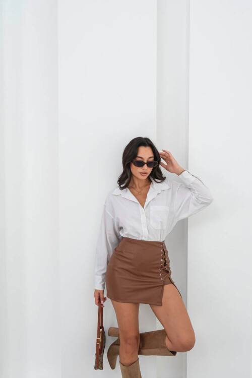 Kahverengi Kuşgözü Detaylı Etek BCHN-25262028