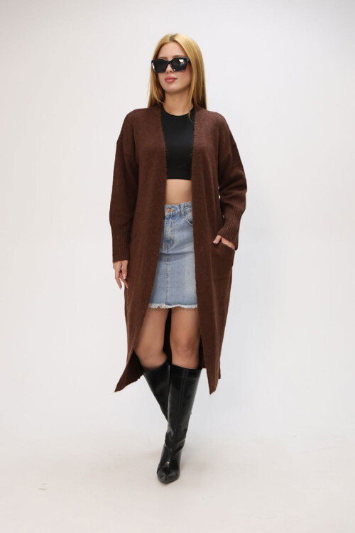 Kahverengi Salaş Yumuşak Dokulu Triko Hırka BCES-252009