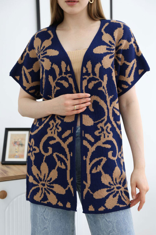 Lacivert Yarım Kol Desenli Triko Hırka BCES-252007