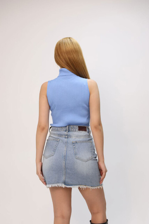 Mavi Kolsuz Boğazlı Triko Bluz BCES-252012