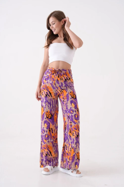 Mor Beli Bağlamalı Bol Kesim Palazzo Yazlık Pantolon