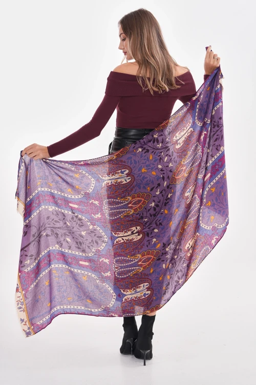 Mor Otantik Desenli Şal BCNSV-2515215